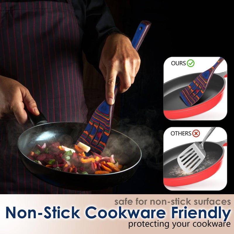 HOWHONG Wooden Spoons for Cooking, Pakkawood Kitchen Utensil Set Spectrum Color, Premium Durable Wooden Utensils for Nonstick Cookware, Heat Resistant, Smooth Finish, Comfortable Grip, 7 Piece - Image 4